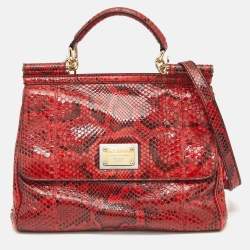 Dolce & Gabbana Red Python Large Miss Sicily Top Handle Bag
