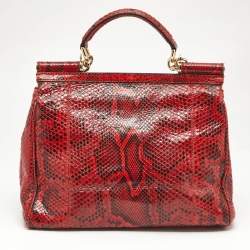 Dolce & Gabbana Red Python Large Miss Sicily Top Handle Bag
