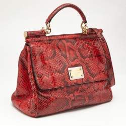 Dolce & Gabbana Red Python Large Miss Sicily Top Handle Bag
