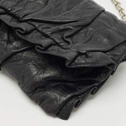 Pre Owned Dolce & Gabbana Black Pleated Leather Chain Clutch