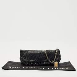 Pre Owned Dolce & Gabbana Black Pleated Leather Chain Clutch