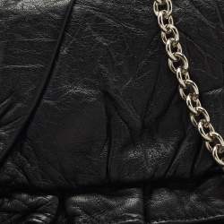 Pre Owned Dolce & Gabbana Black Pleated Leather Chain Clutch