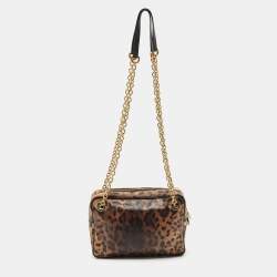 مملوكة مسبقًا Dolce & Gabbana Brown Leopard Print Coated Canvas Chain Shoulder Bag