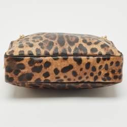 مملوكة مسبقًا Dolce & Gabbana Brown Leopard Print Coated Canvas Chain Shoulder Bag