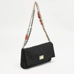 Dolce & Gabbana Black Woven Fabric and Suede Miss Charles Shoulder Bag