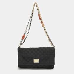 Dolce & Gabbana Black Woven Fabric and Suede Miss Charles Shoulder Bag