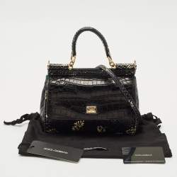 Dolce & Gabbana Black Crocodile & Python Small Miss Sicily Top Handle Bag