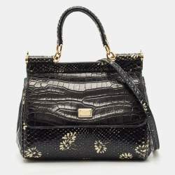 Dolce & Gabbana Black Crocodile & Python Small Miss Sicily Top Handle Bag