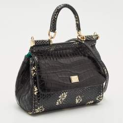 Dolce & Gabbana Black Crocodile & Python Small Miss Sicily Top Handle Bag