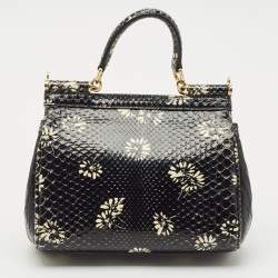 Dolce & Gabbana Black Crocodile & Python Small Miss Sicily Top Handle Bag