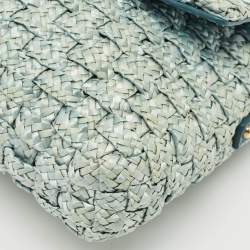 Dolce & Gabbana Blue Woven Raffia and Leather Padlock Shoulder Bag