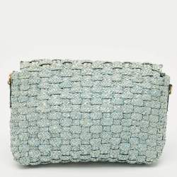 Dolce & Gabbana Blue Woven Raffia and Leather Padlock Shoulder Bag