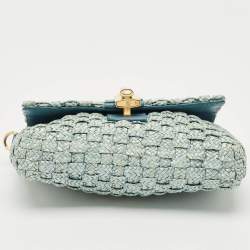 Dolce & Gabbana Blue Woven Raffia and Leather Padlock Shoulder Bag