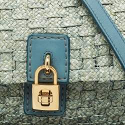Dolce & Gabbana Blue Woven Raffia and Leather Padlock Shoulder Bag