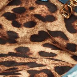Dolce & Gabbana Blue Woven Raffia and Leather Padlock Shoulder Bag
