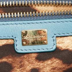 Dolce & Gabbana Blue Woven Raffia and Leather Padlock Shoulder Bag