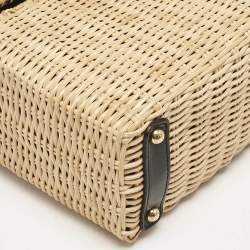 Dolce & Gabbana Black/Beige Woven Rattan and Leather DG Flap Top Handle Bag