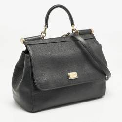 Dolce & Gabbana Black Leather Medium Miss Sicily Top Handle Bag
