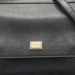 Dolce & Gabbana Black Leather Medium Miss Sicily Top Handle Bag