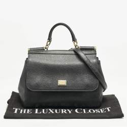 Dolce & Gabbana Black Leather Medium Miss Sicily Top Handle Bag