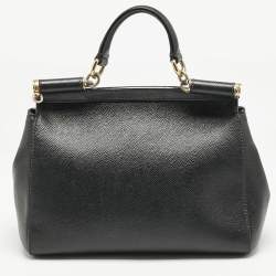 Dolce & Gabbana Black Leather Medium Miss Sicily Top Handle Bag