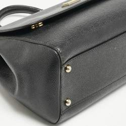 Dolce & Gabbana Black Leather Medium Miss Sicily Top Handle Bag