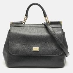 Dolce & Gabbana Black Leather Medium Miss Sicily Top Handle Bag