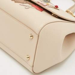 Dolce & Gabbana Cream Leather Medium Miss Sicily Family Patch Top Handle Bag