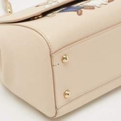 Dolce & Gabbana Cream Leather Medium Miss Sicily Family Patch Top Handle Bag