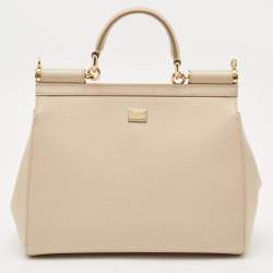 Dolce & Gabbana Cream Leather Medium Miss Sicily Family Patch Top Handle Bag