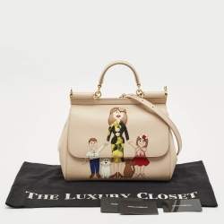 Dolce & Gabbana Cream Leather Medium Miss Sicily Family Patch Top Handle Bag