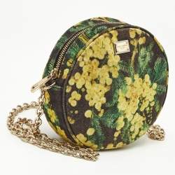 Pre Owned Dolce & Gabbana Yellow/Black Floral Canvas Miss Glam Round Crossbody Bag