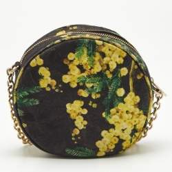 Pre Owned Dolce & Gabbana Yellow/Black Floral Canvas Miss Glam Round Crossbody Bag