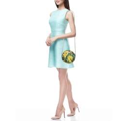 Pre Owned Dolce & Gabbana Yellow/Black Floral Canvas Miss Glam Round Crossbody Bag