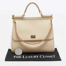 Pre Owned Dolce & Gabbana Beige Leather Large Miss Sicily Top Handle Bag