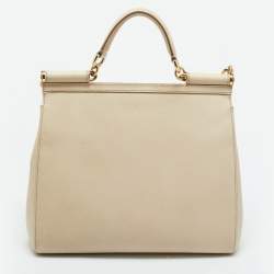 Pre Owned Dolce & Gabbana Beige Leather Large Miss Sicily Top Handle Bag