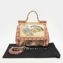 Dolce & Gabbana Multicolor Fan Foulard Print Leather Medium Miss Sicily Top Handle Bag