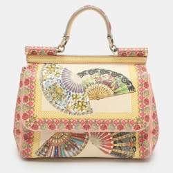 Dolce & Gabbana Multicolor Fan Foulard Print Leather Medium Miss Sicily Top Handle Bag