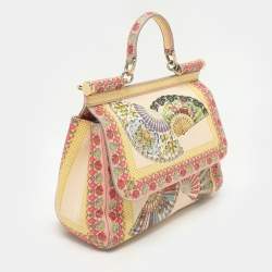 Dolce & Gabbana Multicolor Fan Foulard Print Leather Medium Miss Sicily Top Handle Bag