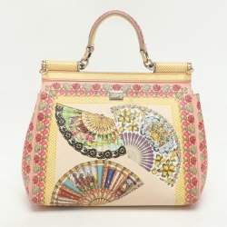 Dolce & Gabbana Multicolor Fan Foulard Print Leather Medium Miss Sicily Top Handle Bag