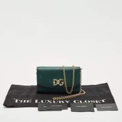 Dolce & Gabbana Dark Green Leather DG Logo Crystals Wallet on Chain