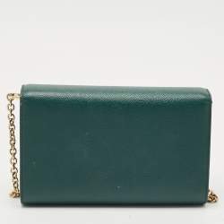 Dolce & Gabbana Dark Green Leather DG Logo Crystals Wallet on Chain