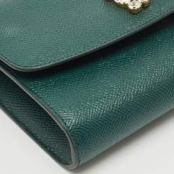 Dolce & Gabbana Dark Green Leather DG Logo Crystals Wallet on Chain