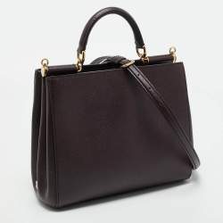 Dolce & Gabbana Burgundy Leather Sicily Top Handle Bag