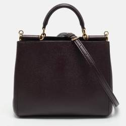 Dolce & Gabbana Burgundy Leather Sicily Top Handle Bag