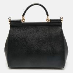 Dolce & Gabbana Black Leather Regular Miss Sicily Top Handle Bag