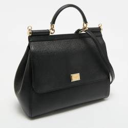 Dolce & Gabbana Black Leather Regular Miss Sicily Top Handle Bag