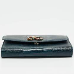 Dolce & Gabbana Dark Blue Lizard Embossed Leather DG Millennials Crystals Wallet on Chain