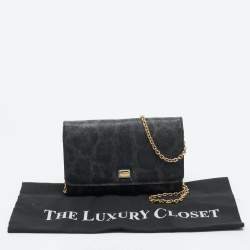 Dolce & Gabbana Black/Grey Leopard Print Coated Canvas Nina Chain Clutch