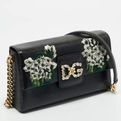 Dolce & Gabbana Black Lizard Embossed Leather DG Millennials Shoulder Bag